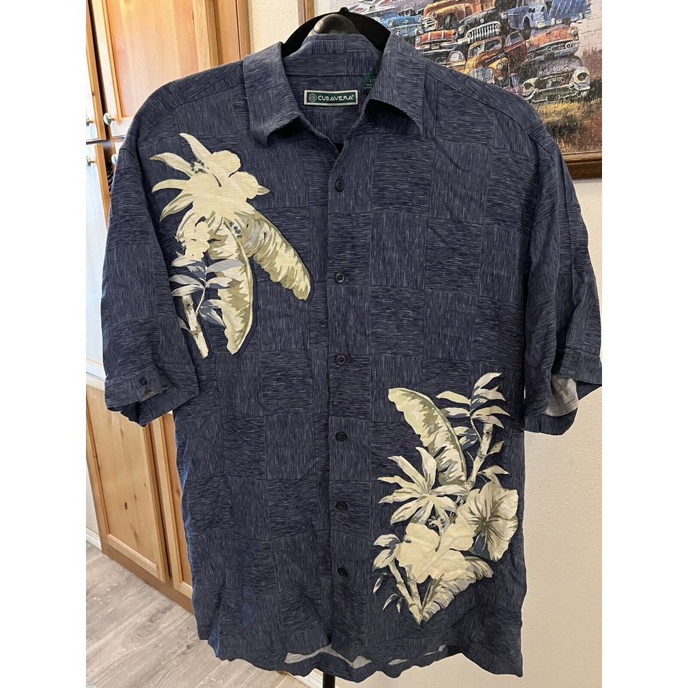 Cubavera Men's‎ Patchwork Tropical Shirt , Insignia Blue, Size L
